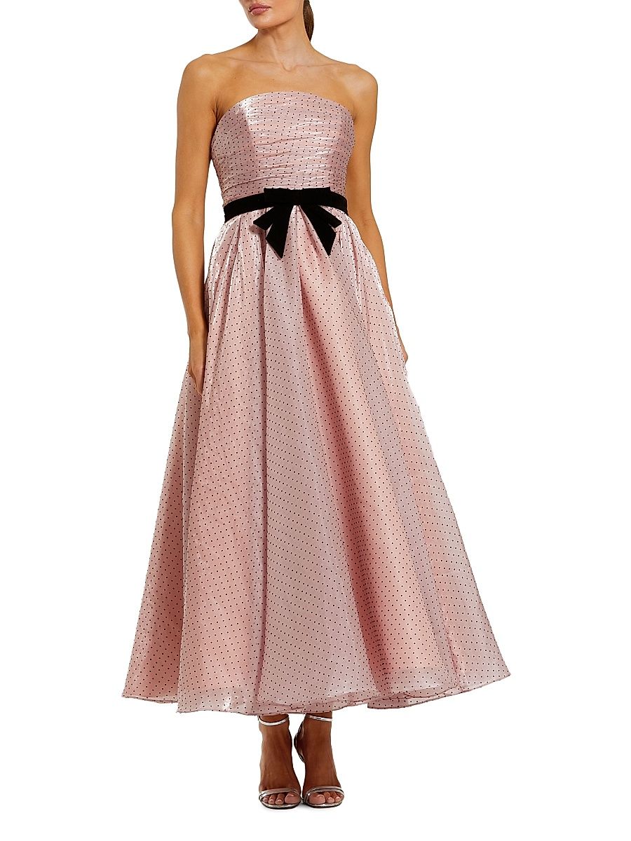Women's Polka Dot Strapless Organza Maxi Dress - Rose Pink - Size 16