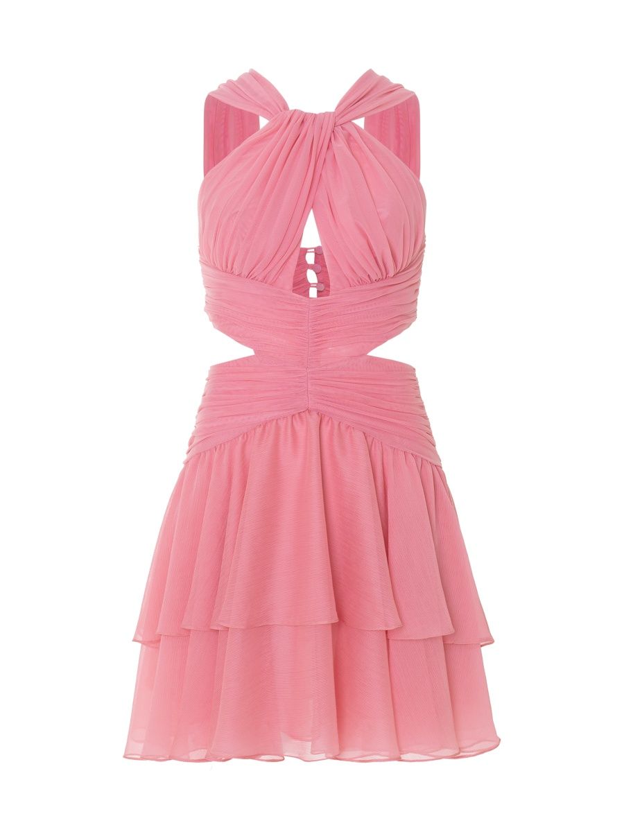 PatBO Women's Essence Halterneck Plisse Minidress - Pink - Size 12