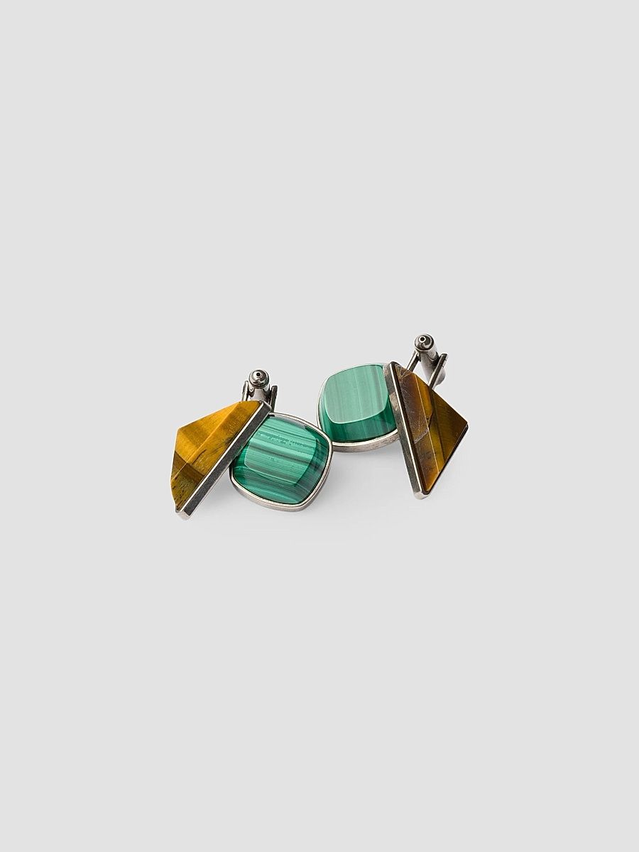 Men's Metal and Semi-Precious Stone Cufflinks - Green