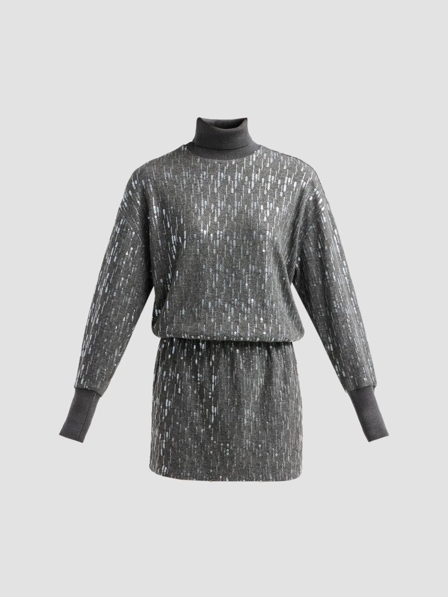 Ramy Brook Women's Soleil Sequin Knit Turtleneck Mini Dress - Dark Grey Sequin - Size XL