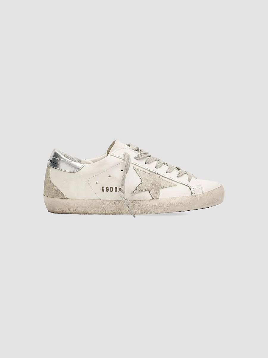 Golden Goose Men's Super-Star Logo Leather Low-Top Sneakers - White Ice Silver - Size 13