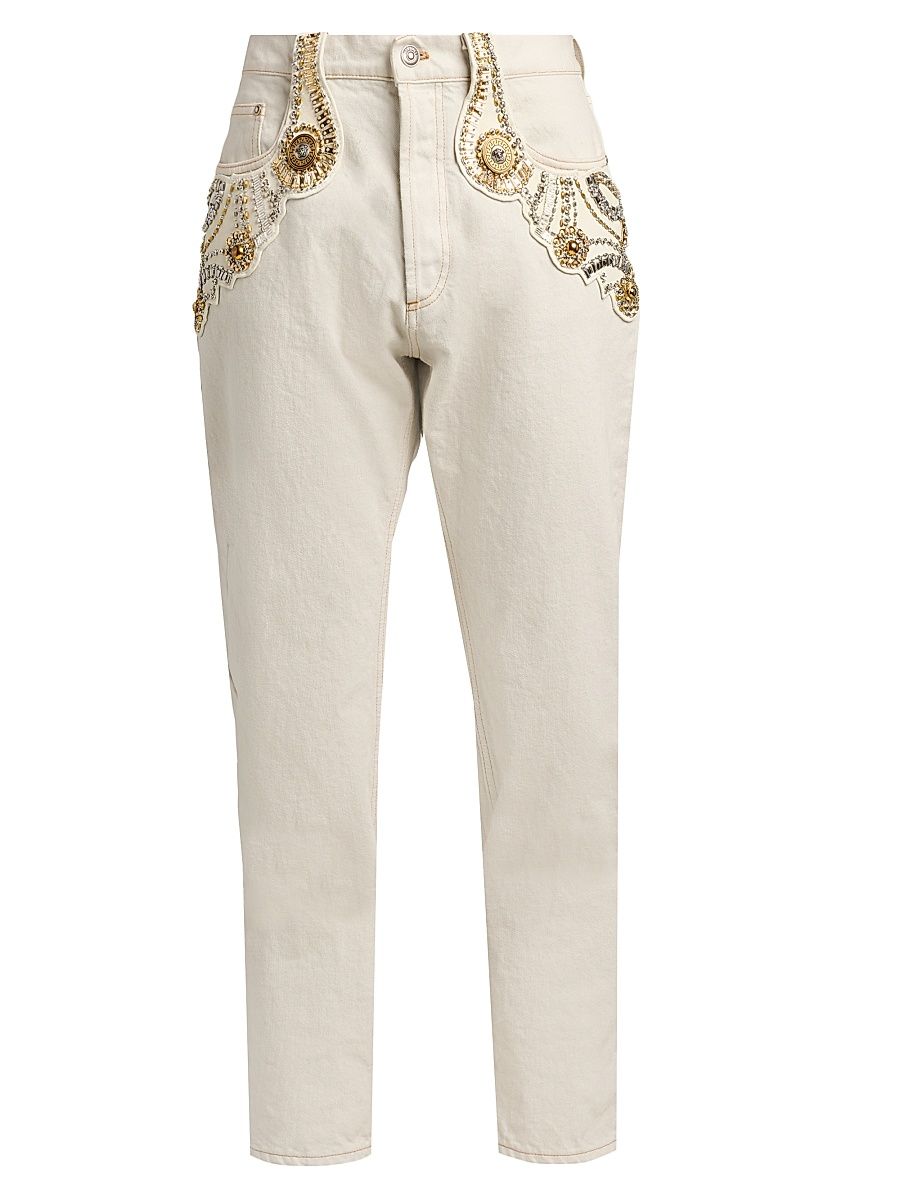 Men's Bead-Embellished Medusa Jeans - Off White - Size 32