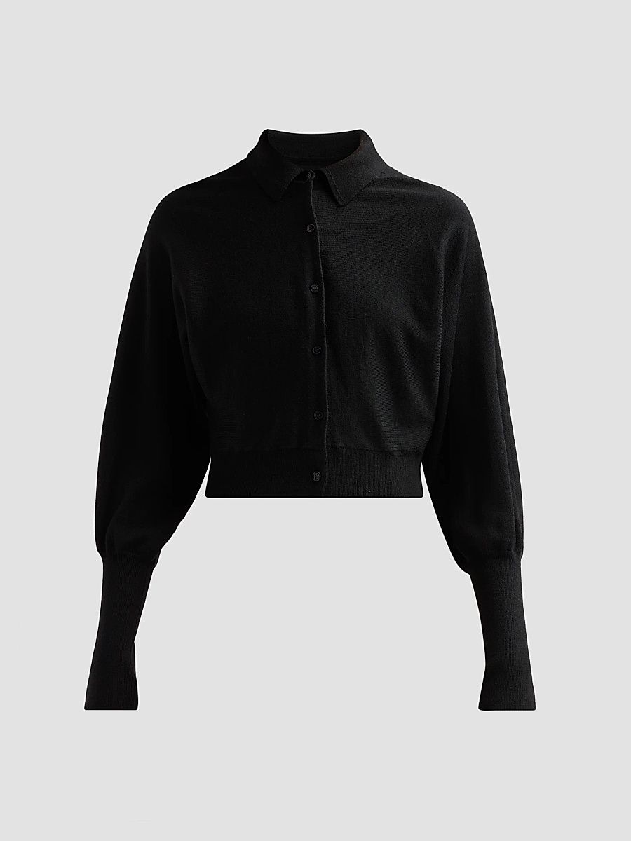Women's Core Wool Crop Cardigan - Black - Size XL