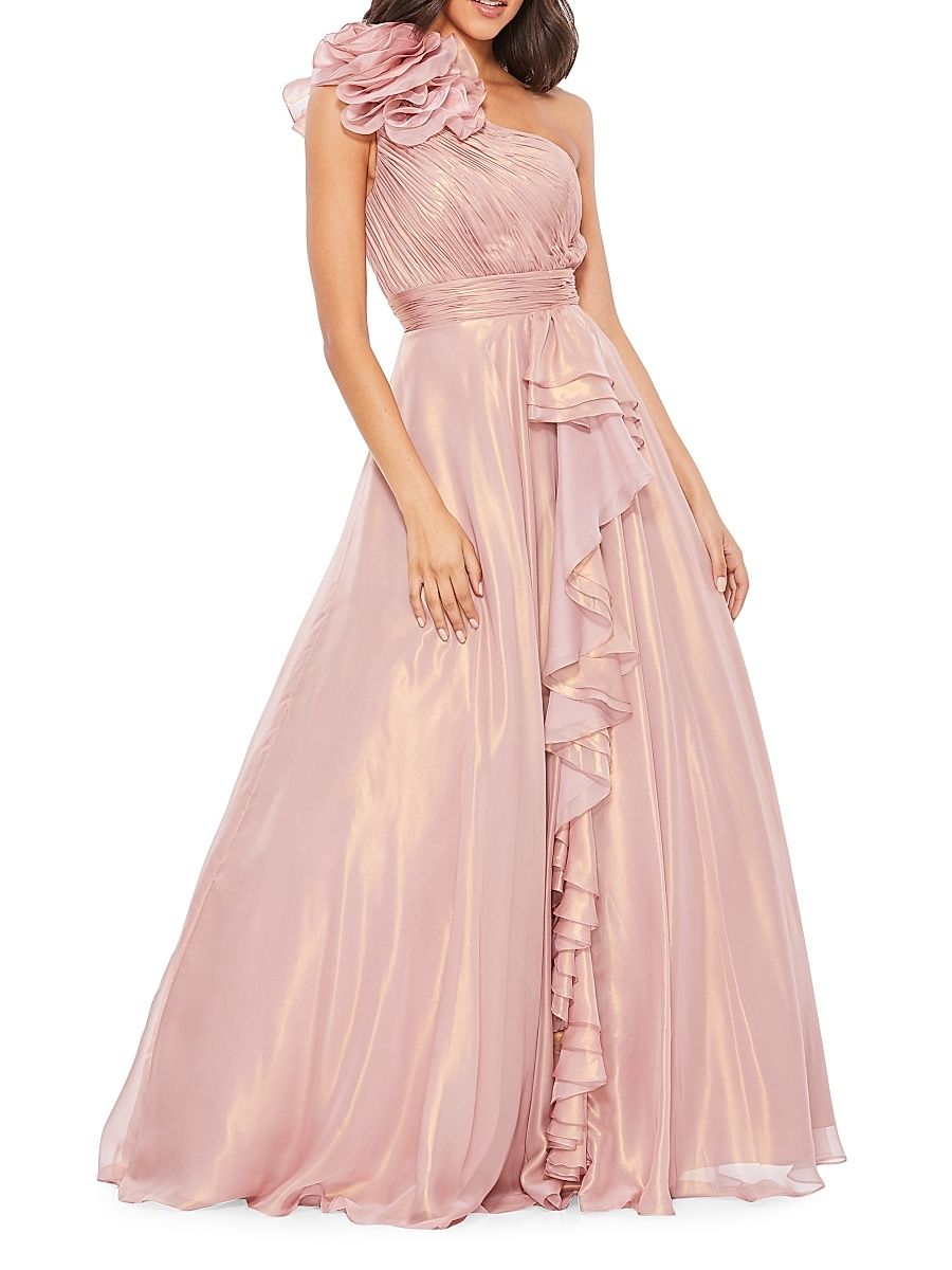 Women's One-Shoulder Chiffon Gown - Rose Gold - Size 16