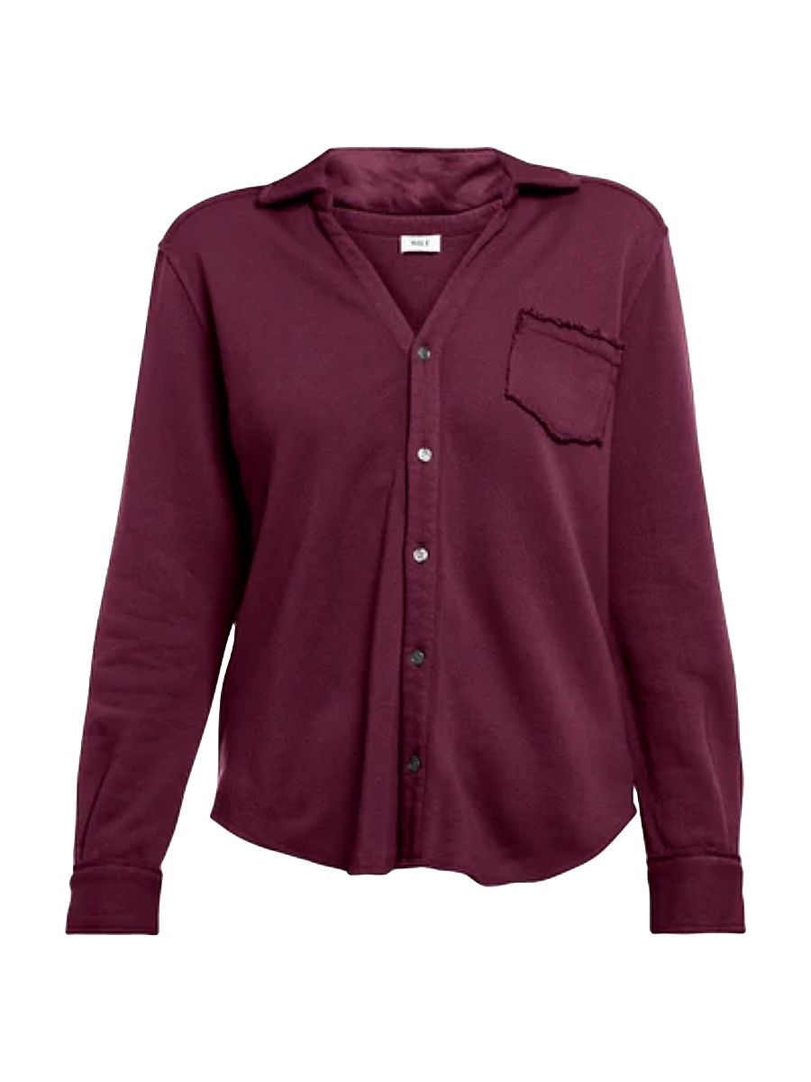 Women's Button Front Shirt - Dark Fig - Size XS