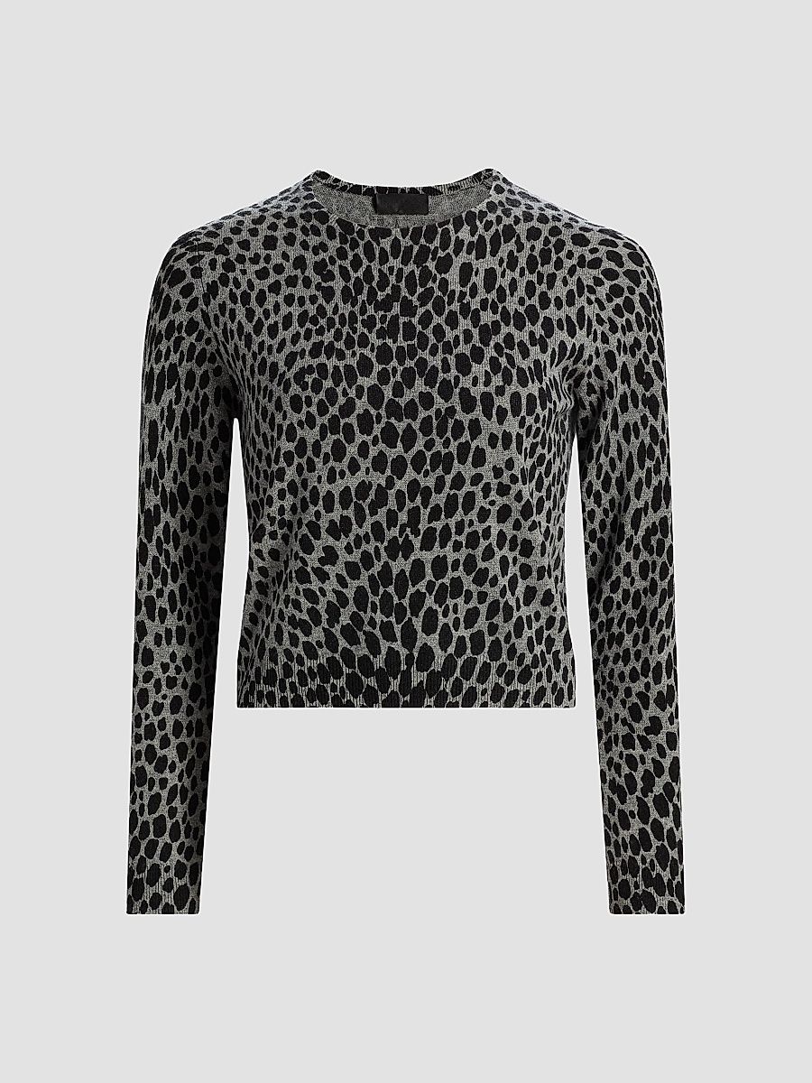 Nili Lotan Women's Laevin Animal-Print Cashmere Cardigan - Pebble Grey Heather Black - Size Medium