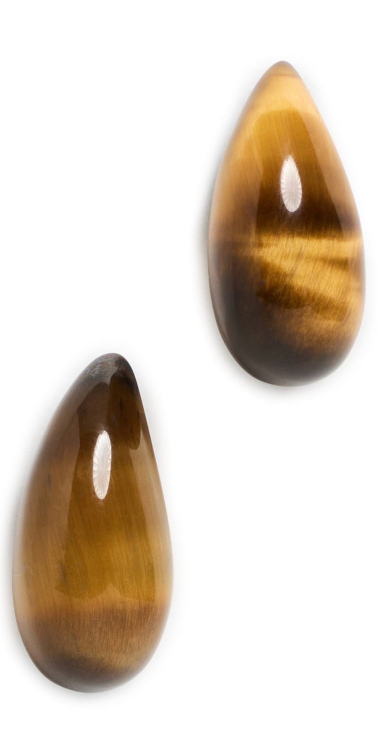 SHASHI Hand Carved Gemstone Drop Earrings Tiger Eye One Size