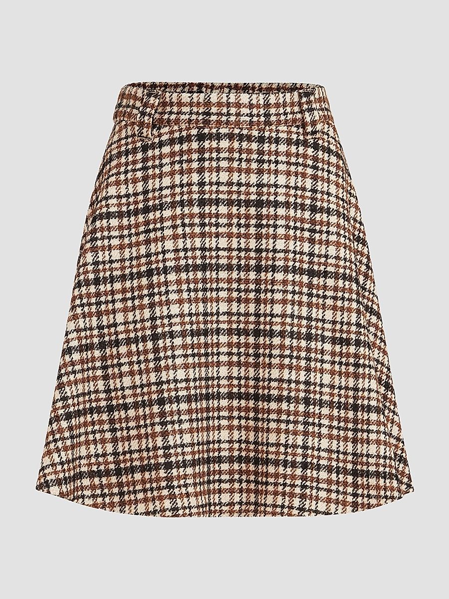 Women's Comfort Checked Wool and Alpaca Mini Circle Skirt - Light Brown - Size 4