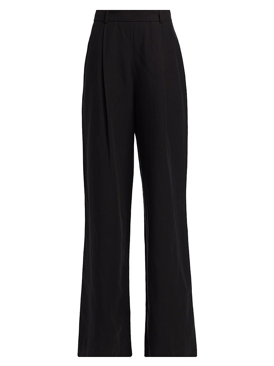 Women's Hailey Pleated Cotton-Blend Wide-Leg Trousers - Jet - Size 14