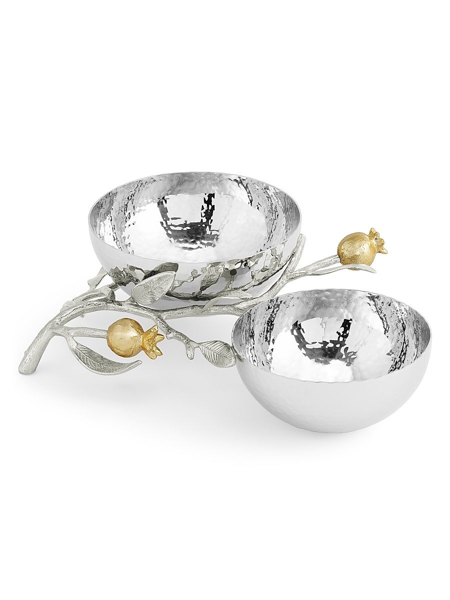 Pomegranate Silver & Gold Double Bowl - Silver Gold