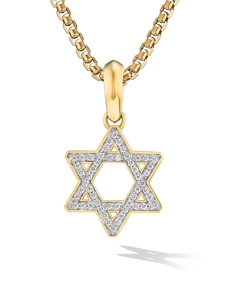 Men's Star of David Pendant in 18K Yellow Gold - Diamond