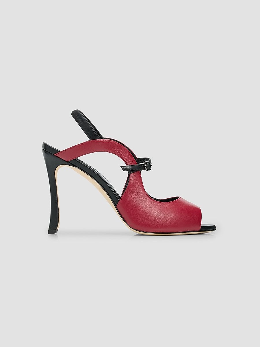 Women's Chungasan Leather Slingback Sandals - Dark Red Black - Size 9