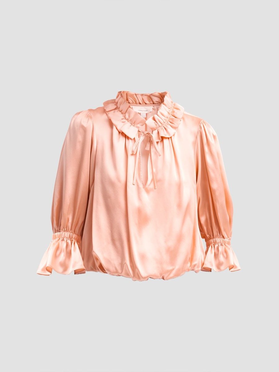 Women's Luciana Ruffled Silk Blouse - Rose Clay - Size XL