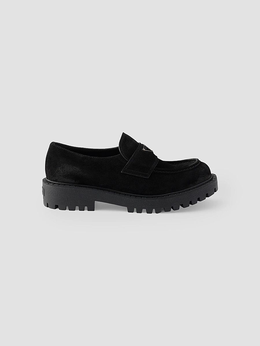 Prada Men's Aged Suede Loafers - Black - Size 11.5