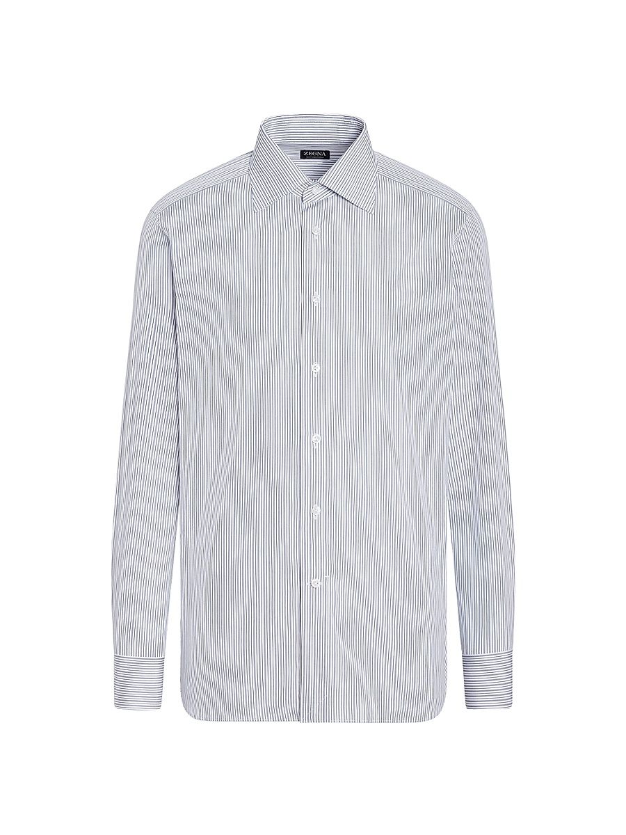 Men's Striped Centoventimila Cotton Shirt - Blue - Size 17.5