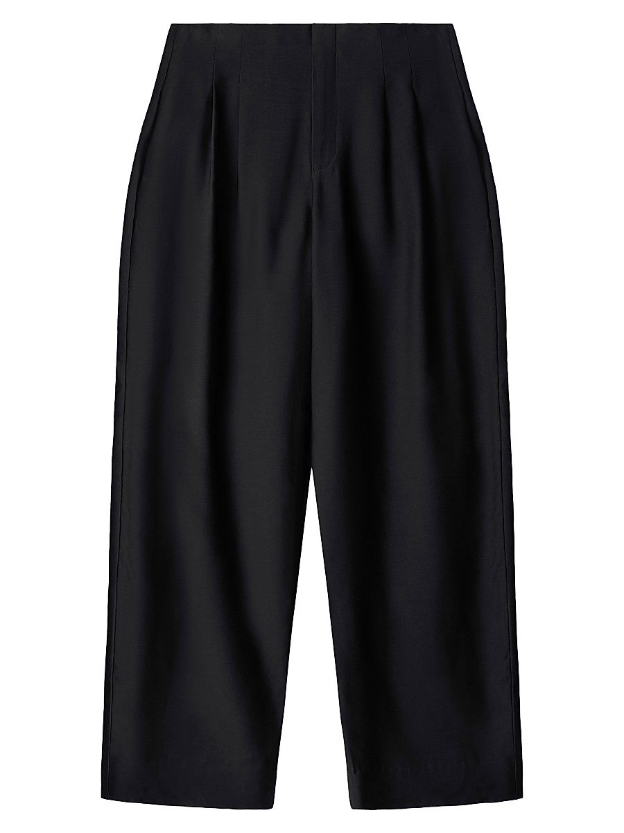 Women's Pierre Pleated Wool-Silk Wide-Leg Pants - Black - Size 12