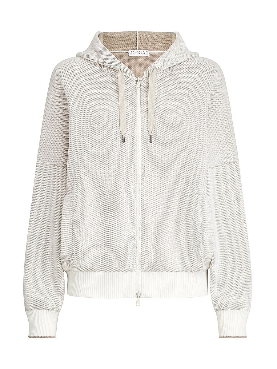 Women's Cotton Honeycomb Stitch Hooded Jacquard Cardigan - Panama - Size XXXL