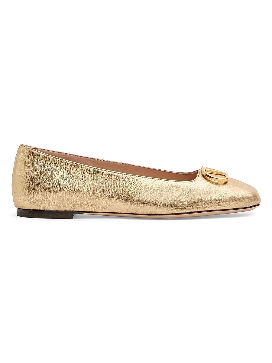 Women's VLogo Signature Ballerina Flats in Laminated Nappa Leather - Gold - Size 12