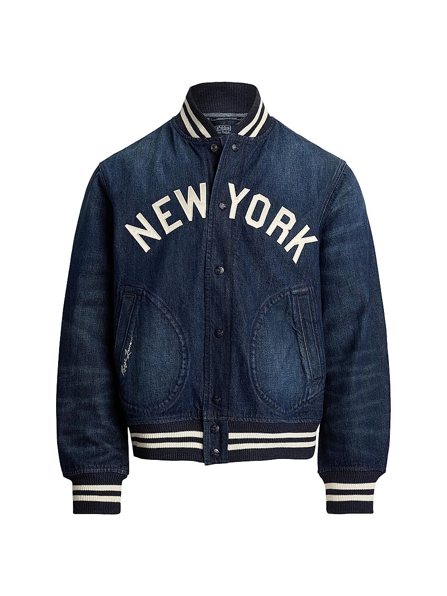 Men's Yankees Denim Bomber Jacket - Blue - Size Small