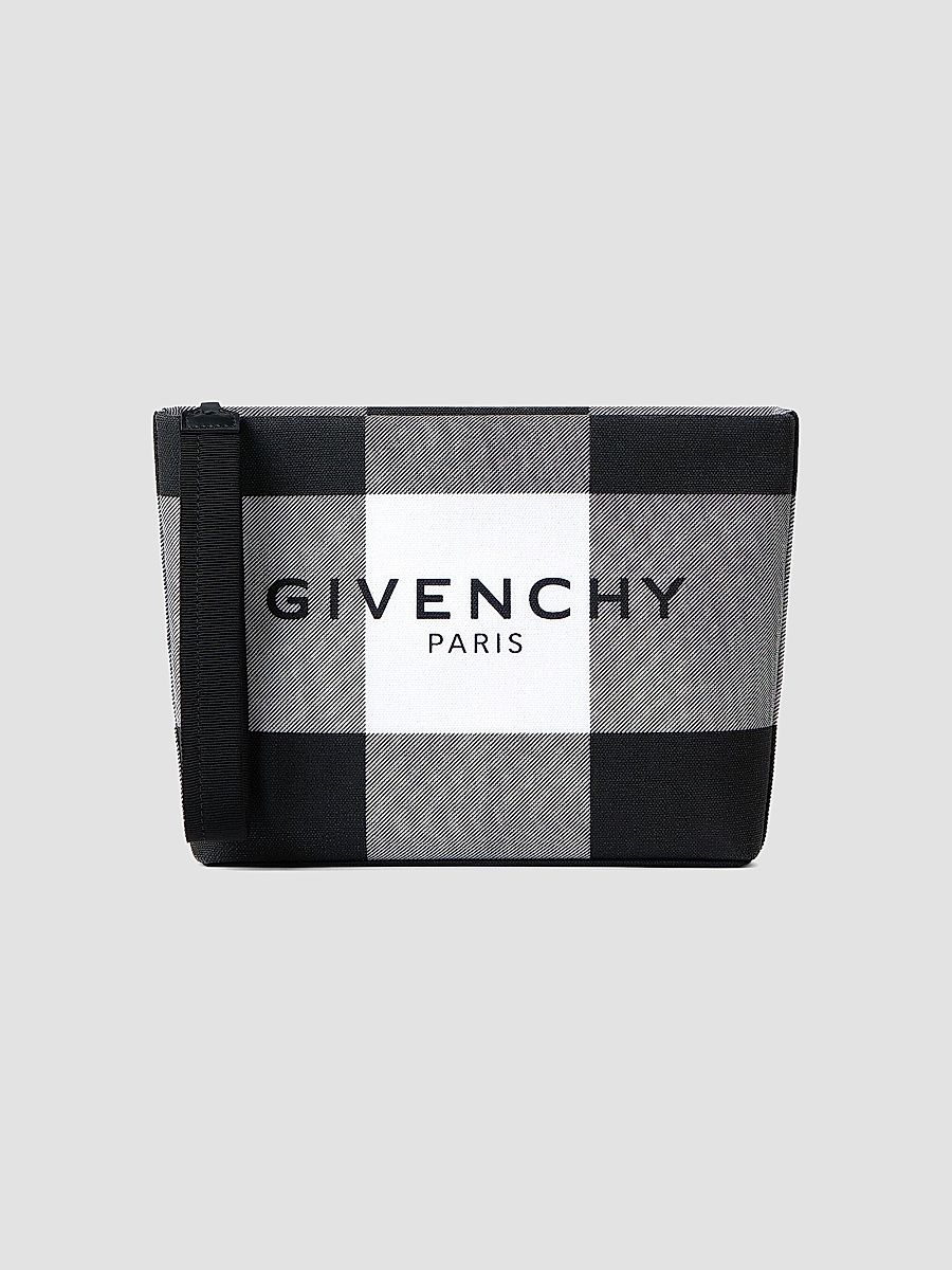 Givenchy Women's Pouch in Checked Canvas - Grey Black