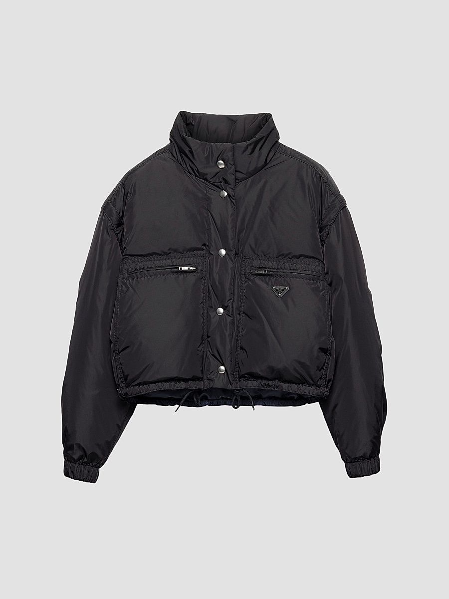 Women's Lightweight Nylon Cropped Down Jacket - Black - Size 8