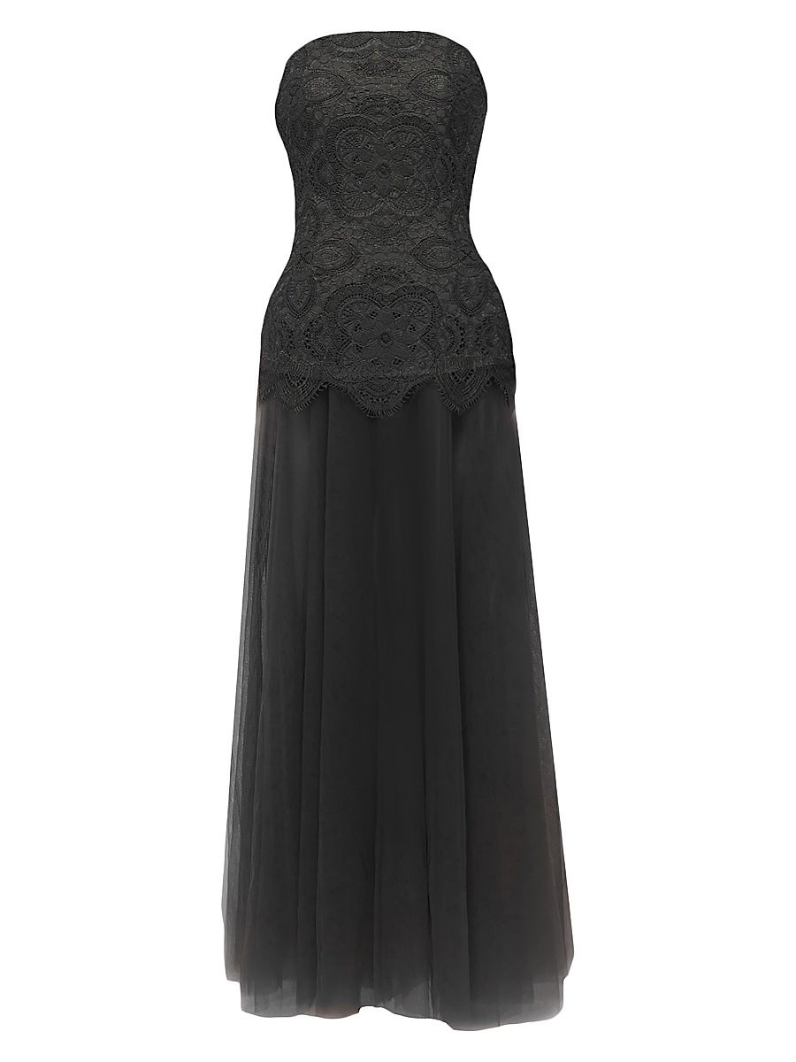 Women's Lace & Tulle Strapless Dress - Black - Size 4