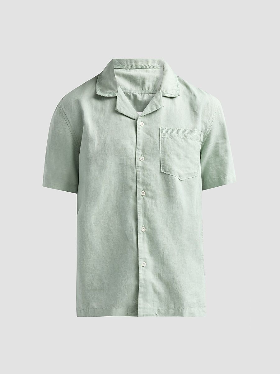 Men's Foster Linen-Cotton Camp Shirt - Faded Moss - Size Large