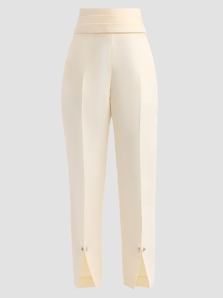 Women's The Beatrix Wool-Silk Cummerbund Trousers - Ivory - Size 8
