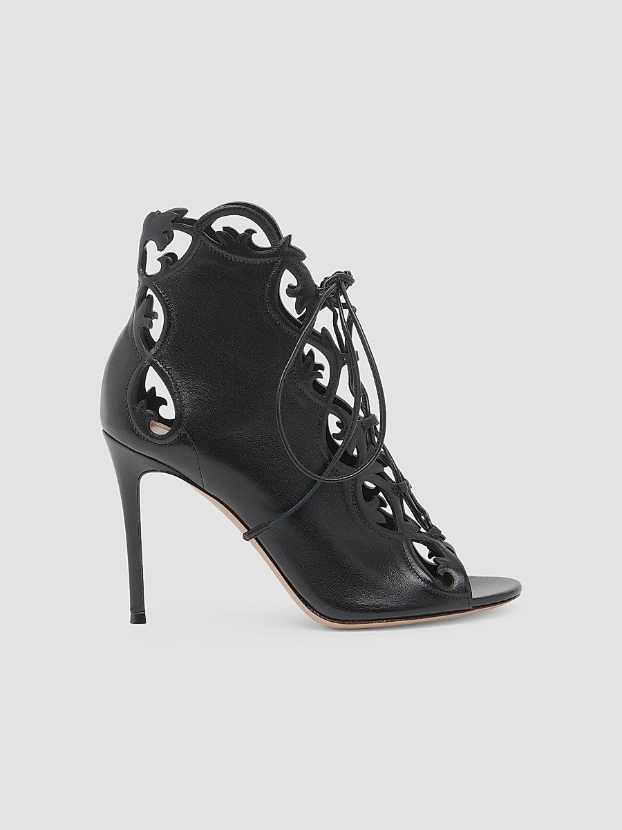 Gianvito Rossi Women's 95MM Laser-Cut Leather Stiletto Booties - Black - Size 11