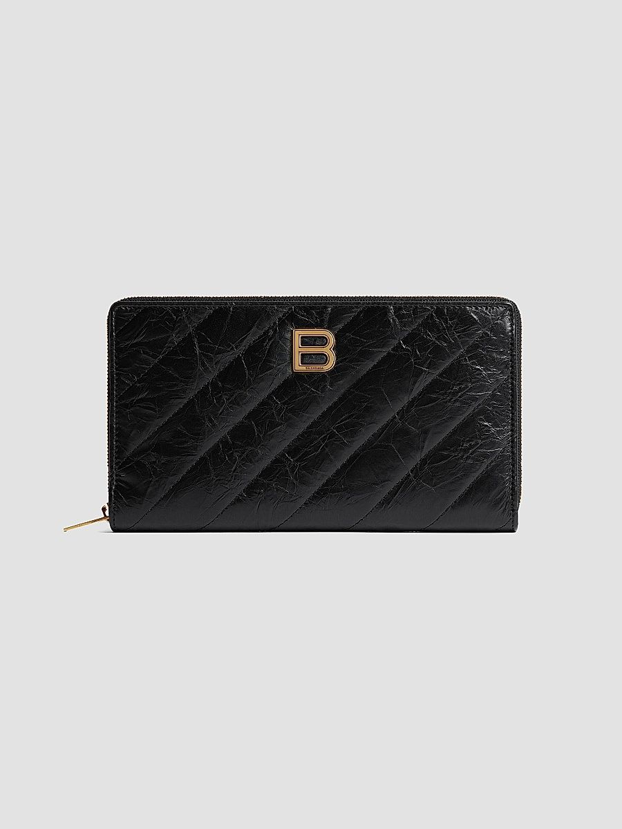 Balenciaga Women's Crush Continental Wallet Quilted - Black