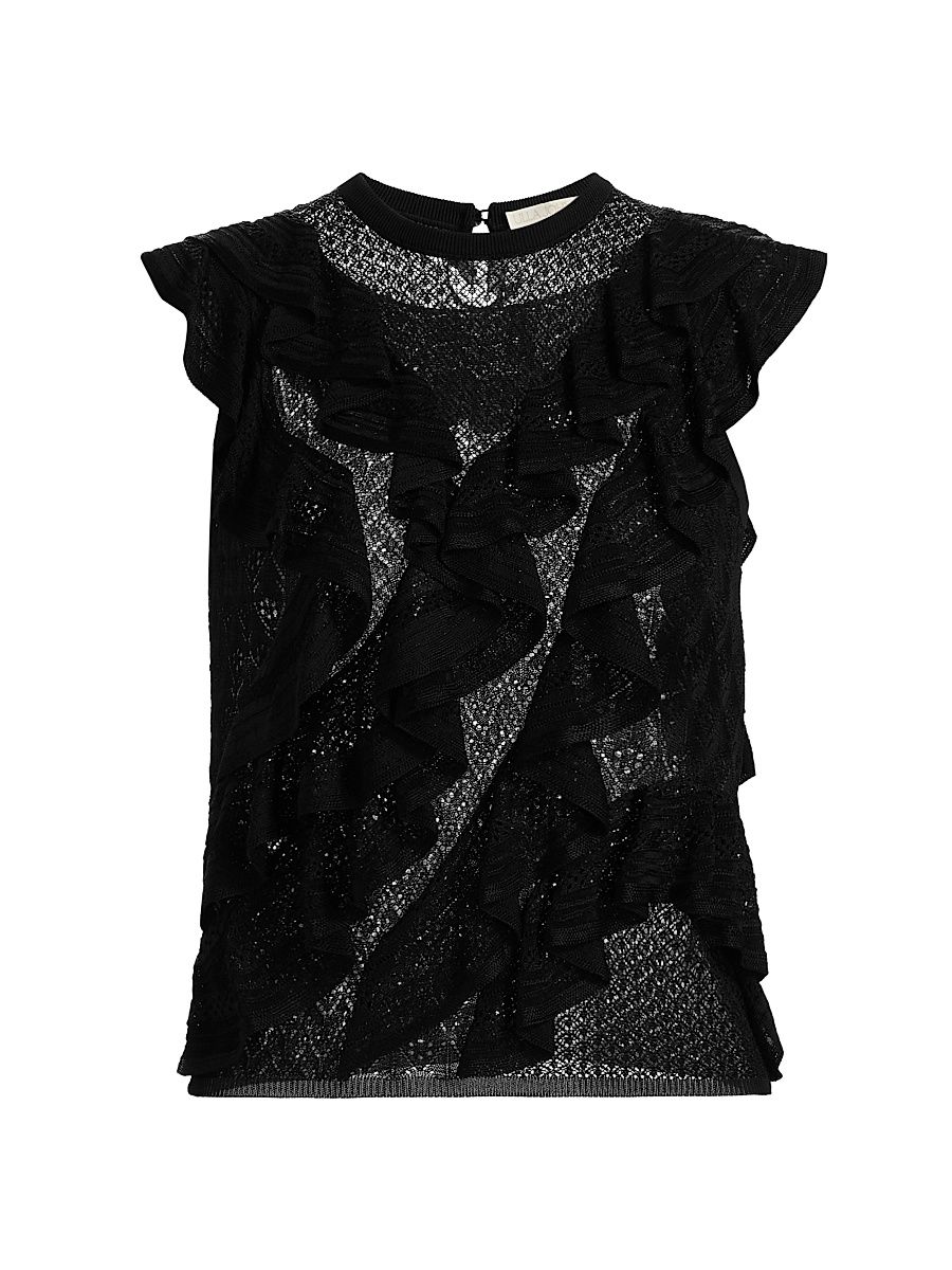 Women's Angelica Lace Flutter Top - Noir - Size XL
