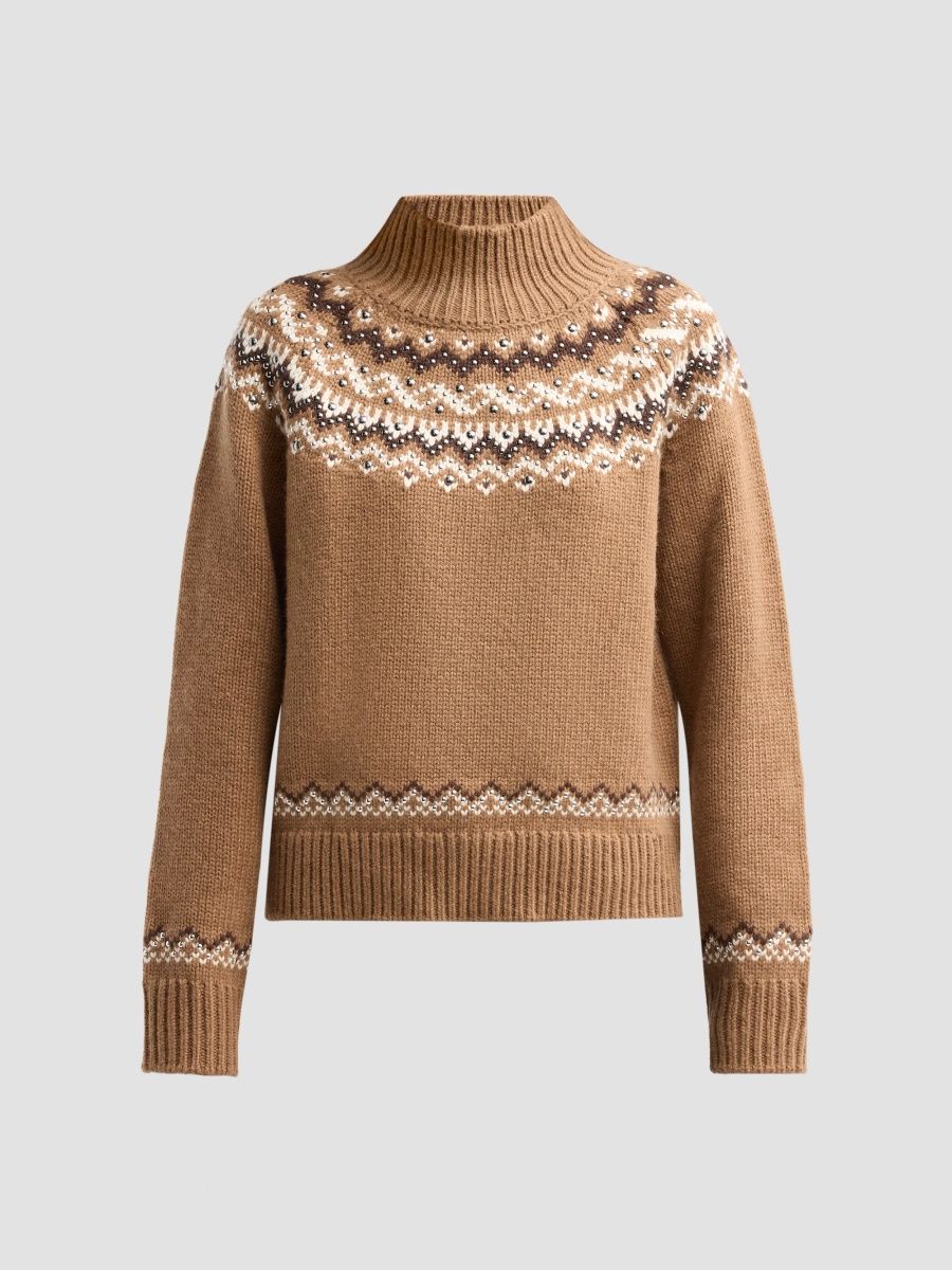 rag & bone Women's Fallon Stud Fair Isle Turtleneck Sweater - Camel Multi - Size XL