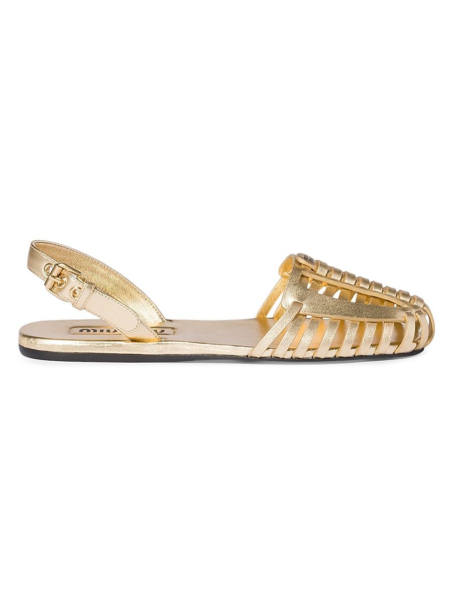 Women's Laminated Nappa Leather Fisherman Flat Sandals - Gold - Size 6