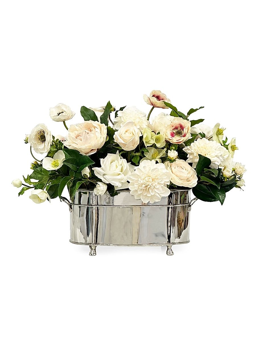 Everyday Newness Refresh Imitation Mixed Flowers In Silvertone Planter - Blush