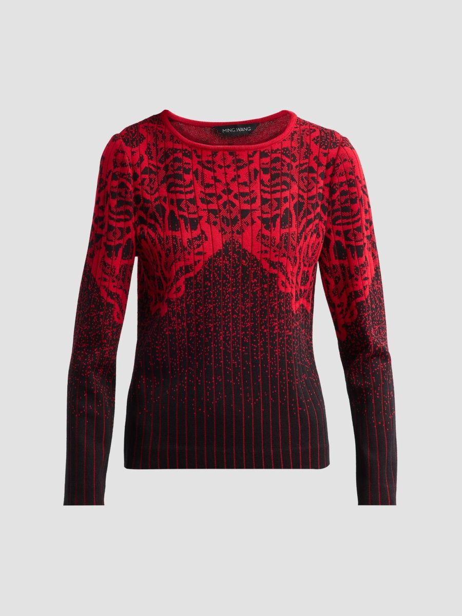 Ming Wang Women's Petite Jacquard Long-Sleeve Top - Holiday Black - Size XL