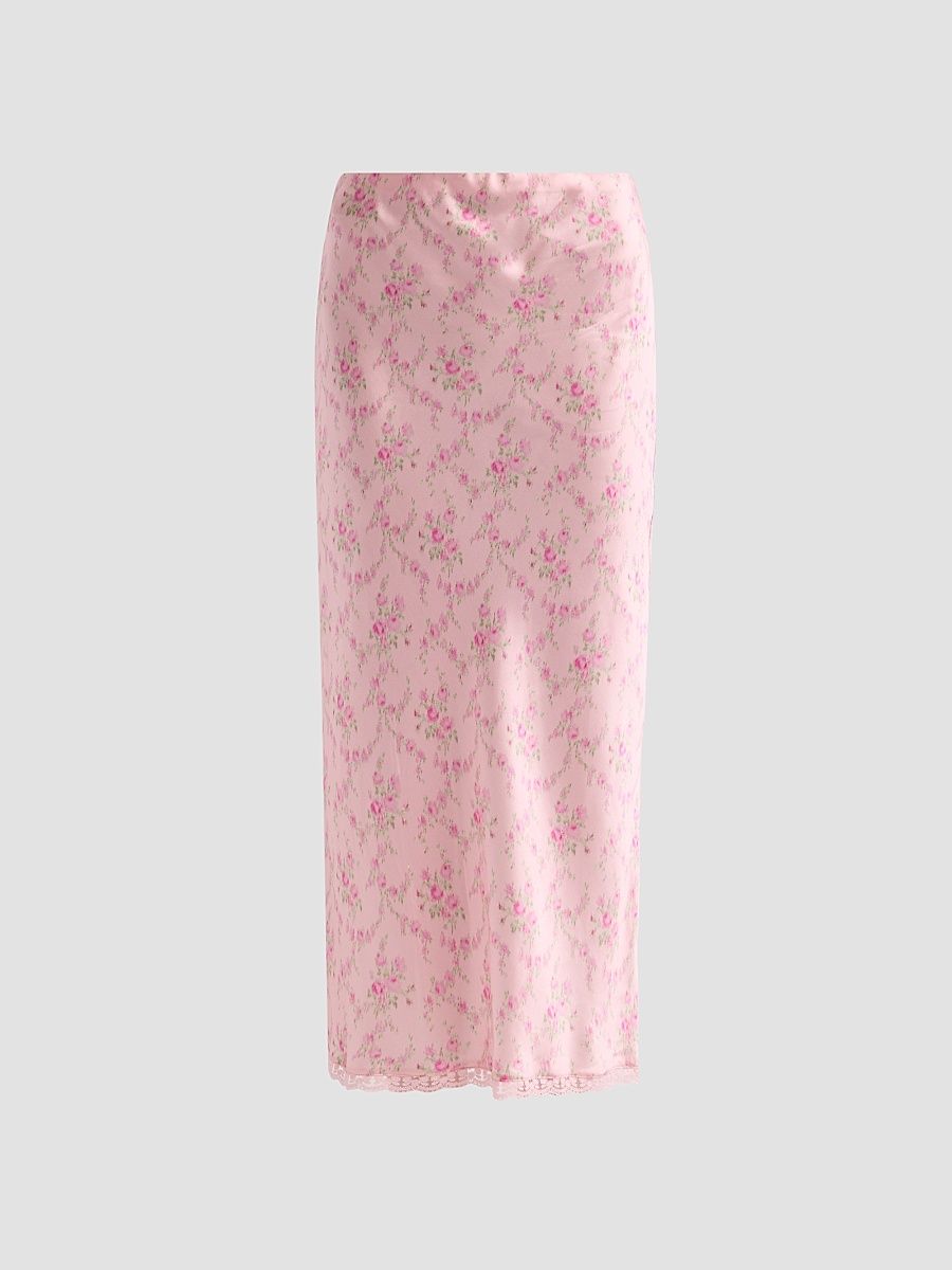 Women's Castle Floral Silk-Blend Midi Skirt - Spiced Camellia - Size XS