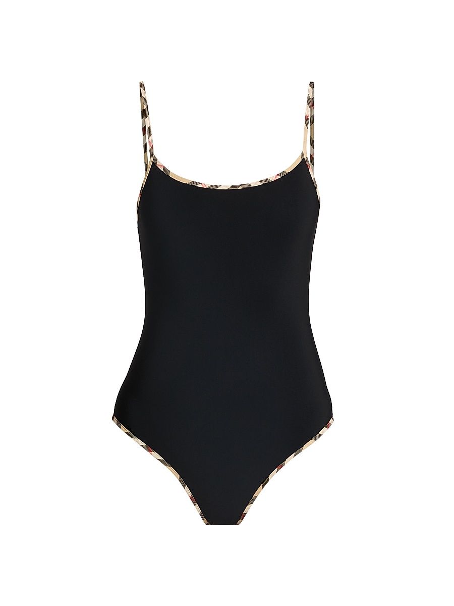 Women's Sylvia Check-Trimmed One-Piece Swimsuit - Black - Size XXS