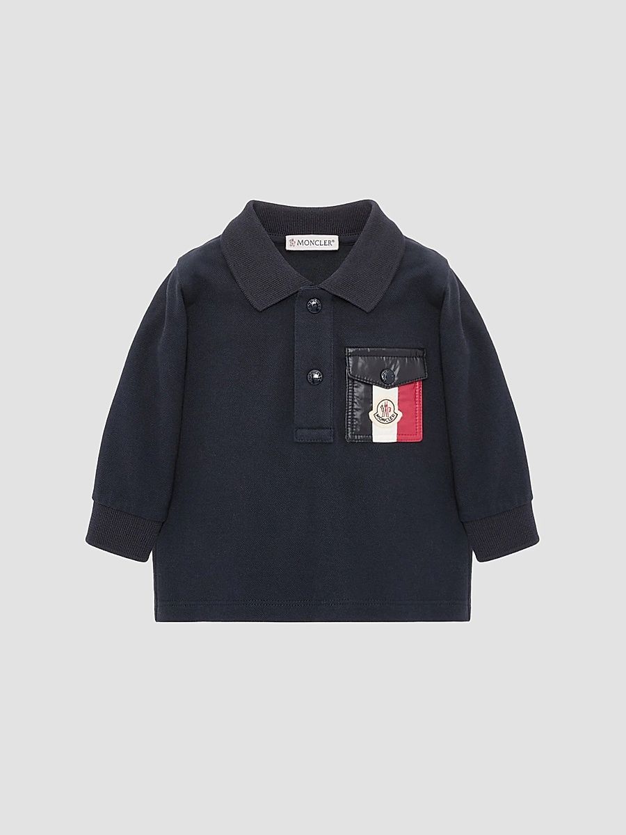 Baby Boy's & Little Boy's Long-Sleeved Polo Shirt in Cotton - Dark Blue - Size 3 Months