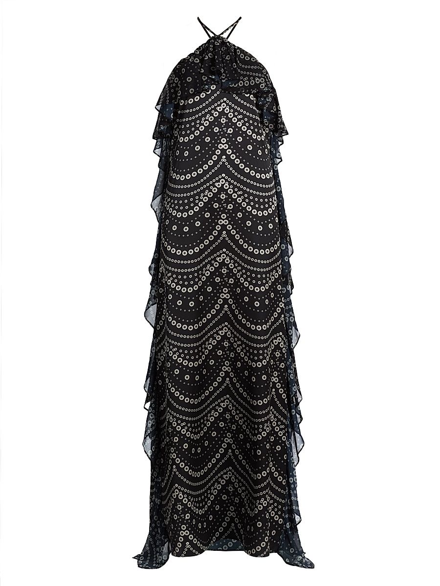 Women's Lupita Polka Dot Chiffon Halterneck Maxi Dress - Stranded Pearls Mix - Size XL