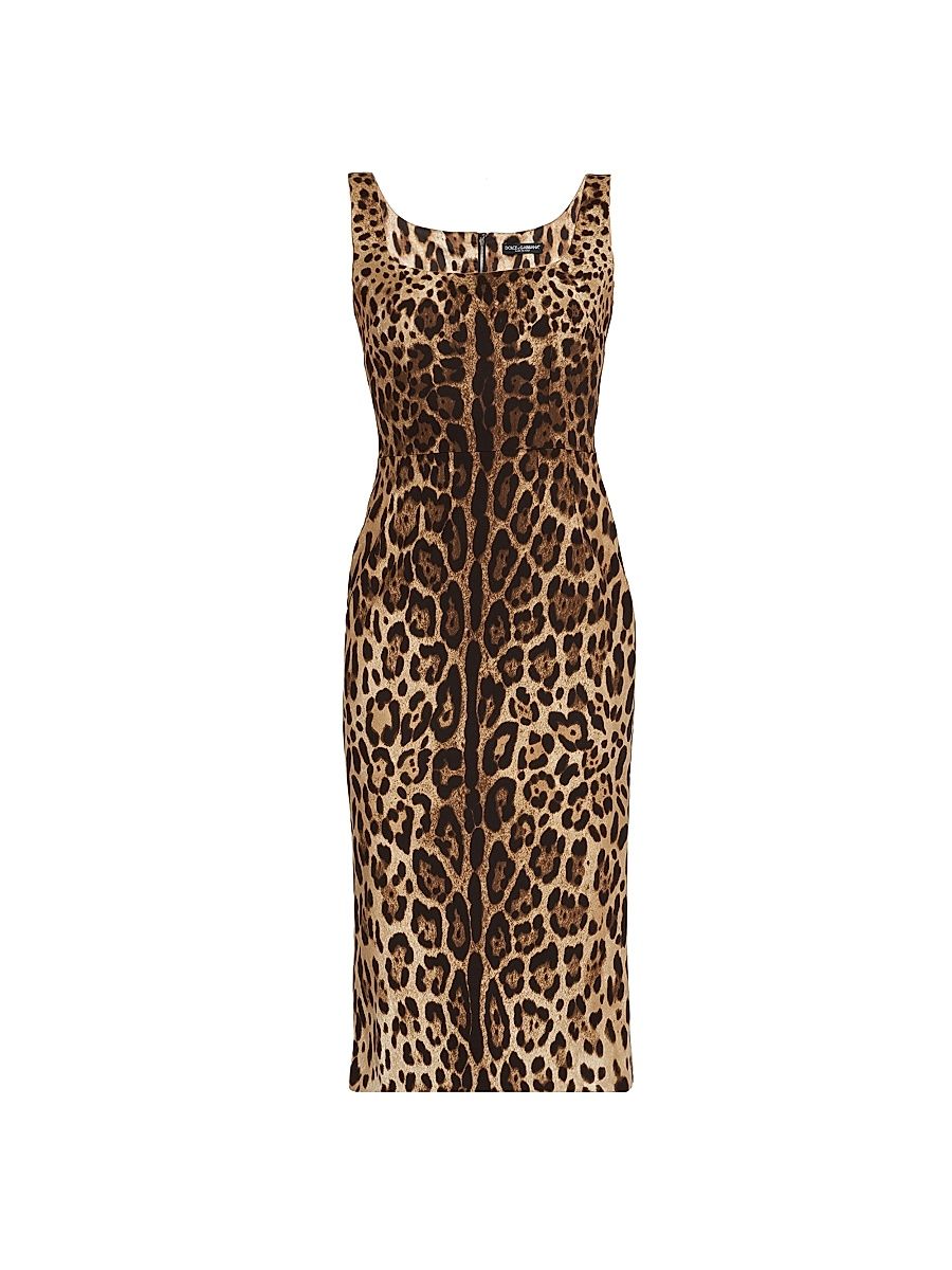 Women's Leopard-Print Stretch-Silk Midi-Dress - Leo New - Size 14
