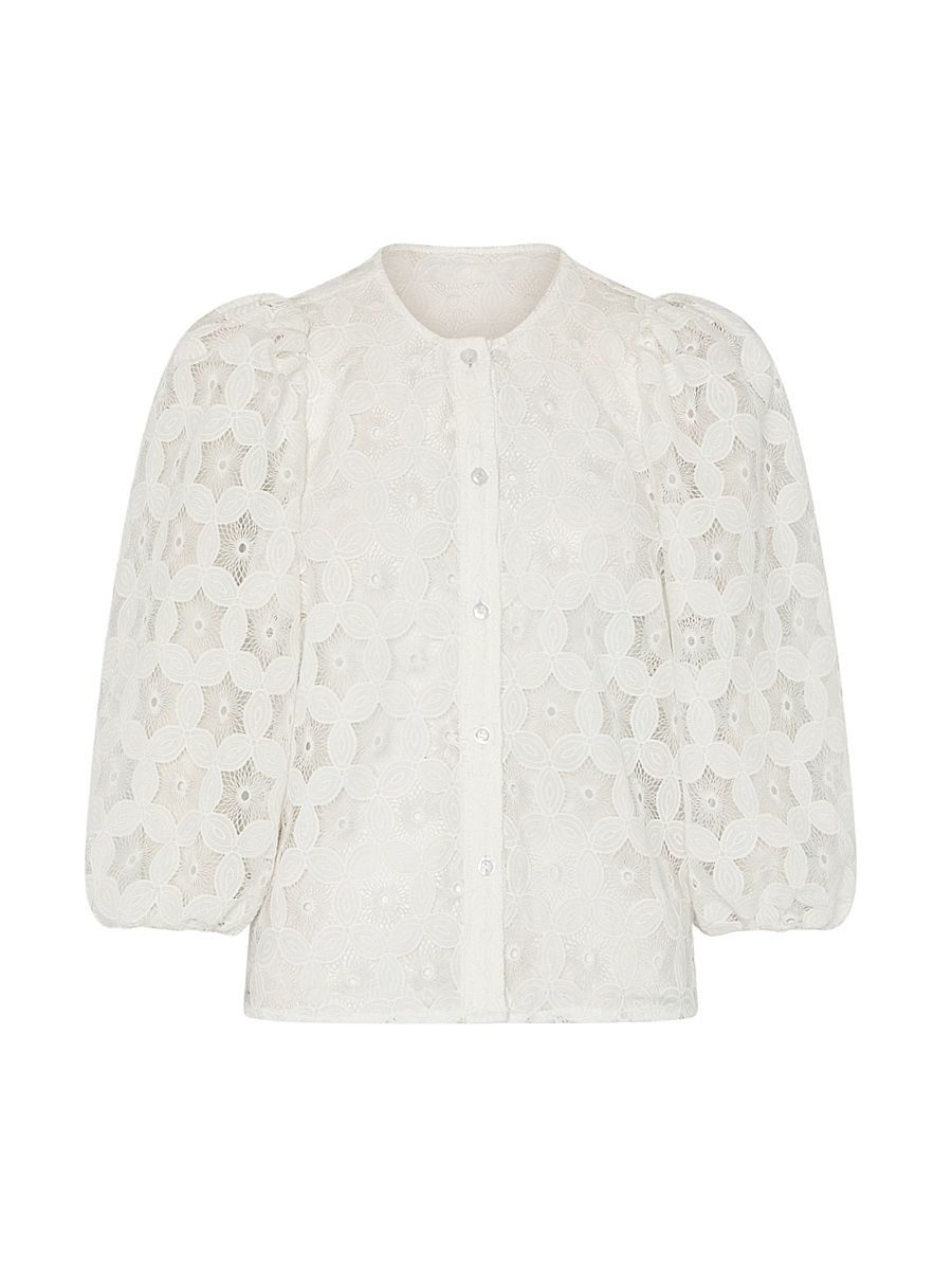 Women's Nannie Circular-Embroidered Eyelet Blouse - White - Size Large