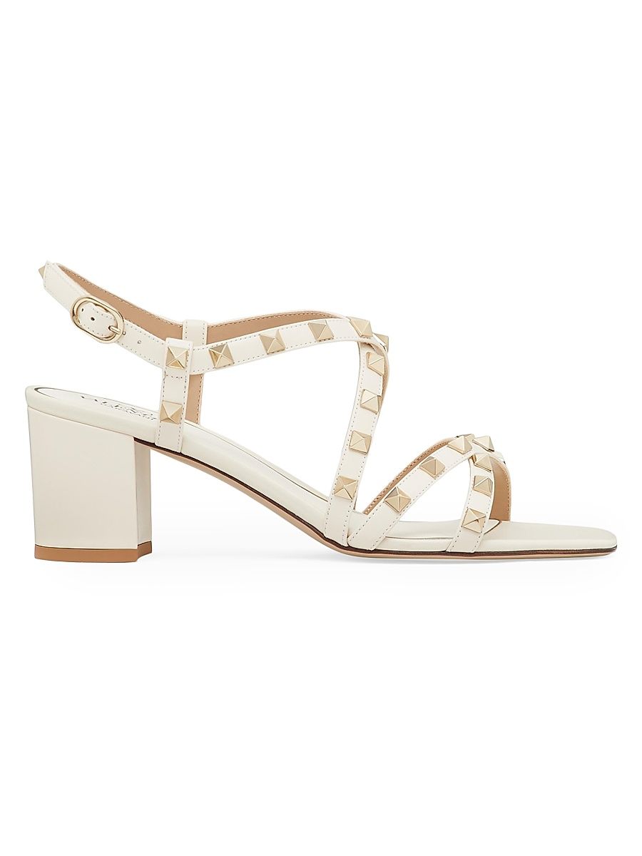 Women's Rockstud Calfskin Sandals 60MM - Light Ivory - Size 6.5