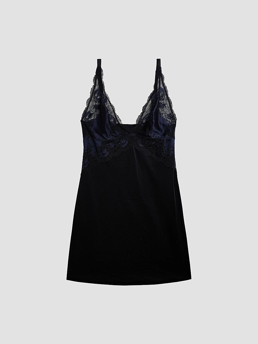 Wacoal Women's Modern Affair Floral Lace Chemise - Night Sky Black - Size XL