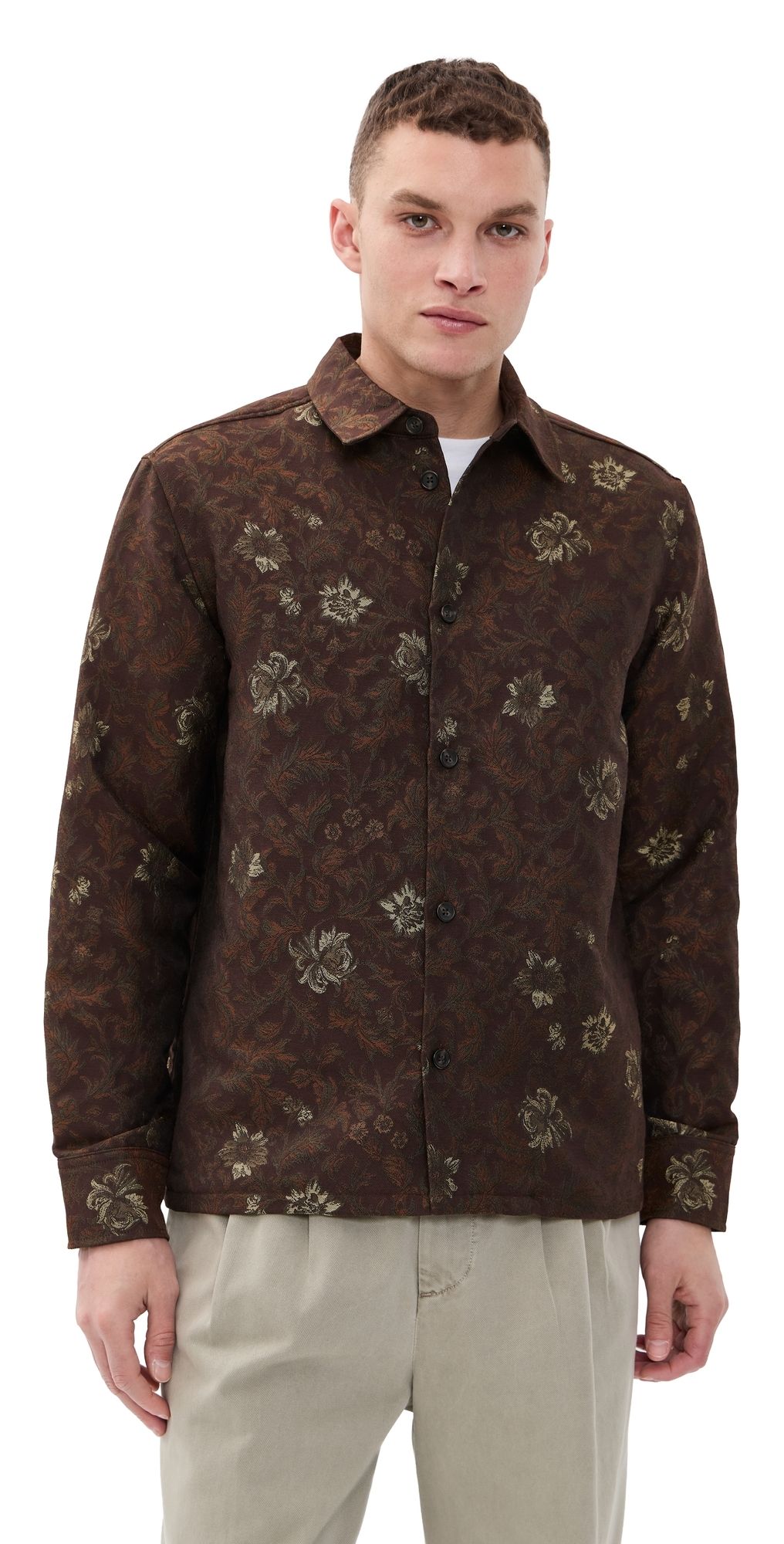 Les Deux Kaleb Flower Jacquard Overshirt Monk's Robe L