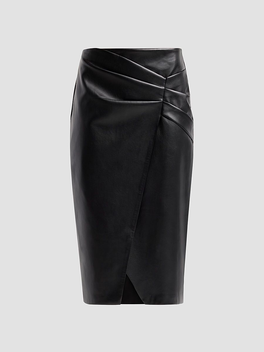 Women's Amelia Faux-Leather Pleated Midi Skirt - Noir - Size 2