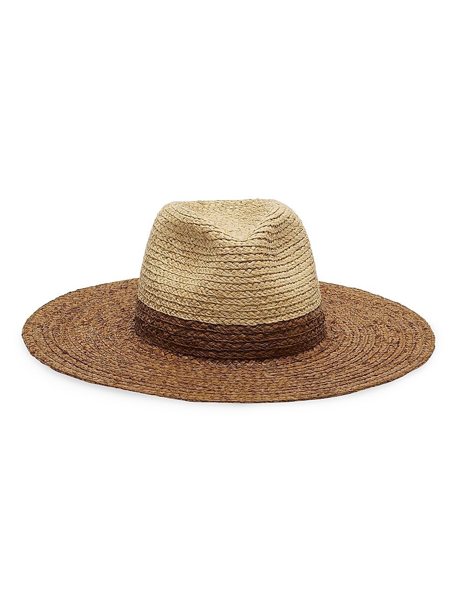 Women's Emmanuelle Colorblocked Raffia Packable Fedora - Natural Chocolate