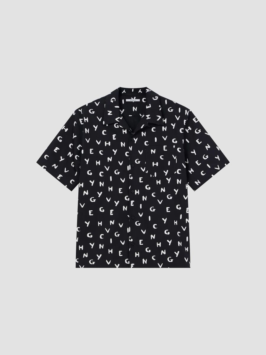 Givenchy Men's Shirt in Poplin with Givenchy Brushed Print - Black White - Size XXL