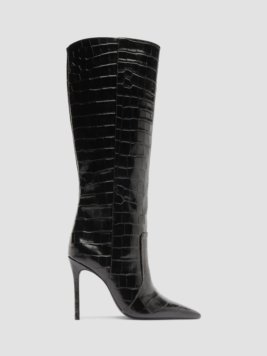 Schutz Women's Samira 100MM Croc-Embossed Leather Knee-High Boots - Black - Size 6.5