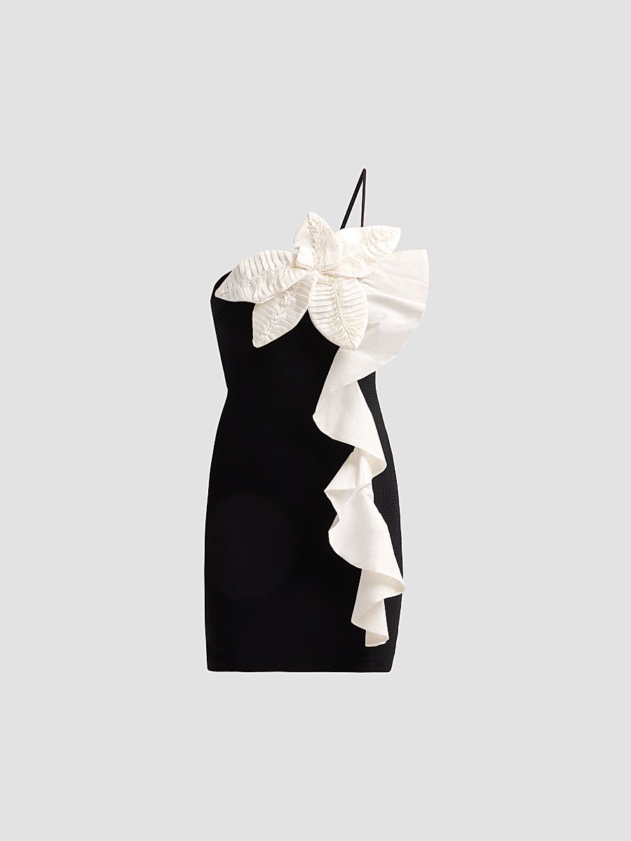 Women's One-Shoulder Taffeta Mini Dress - Black - Size XS