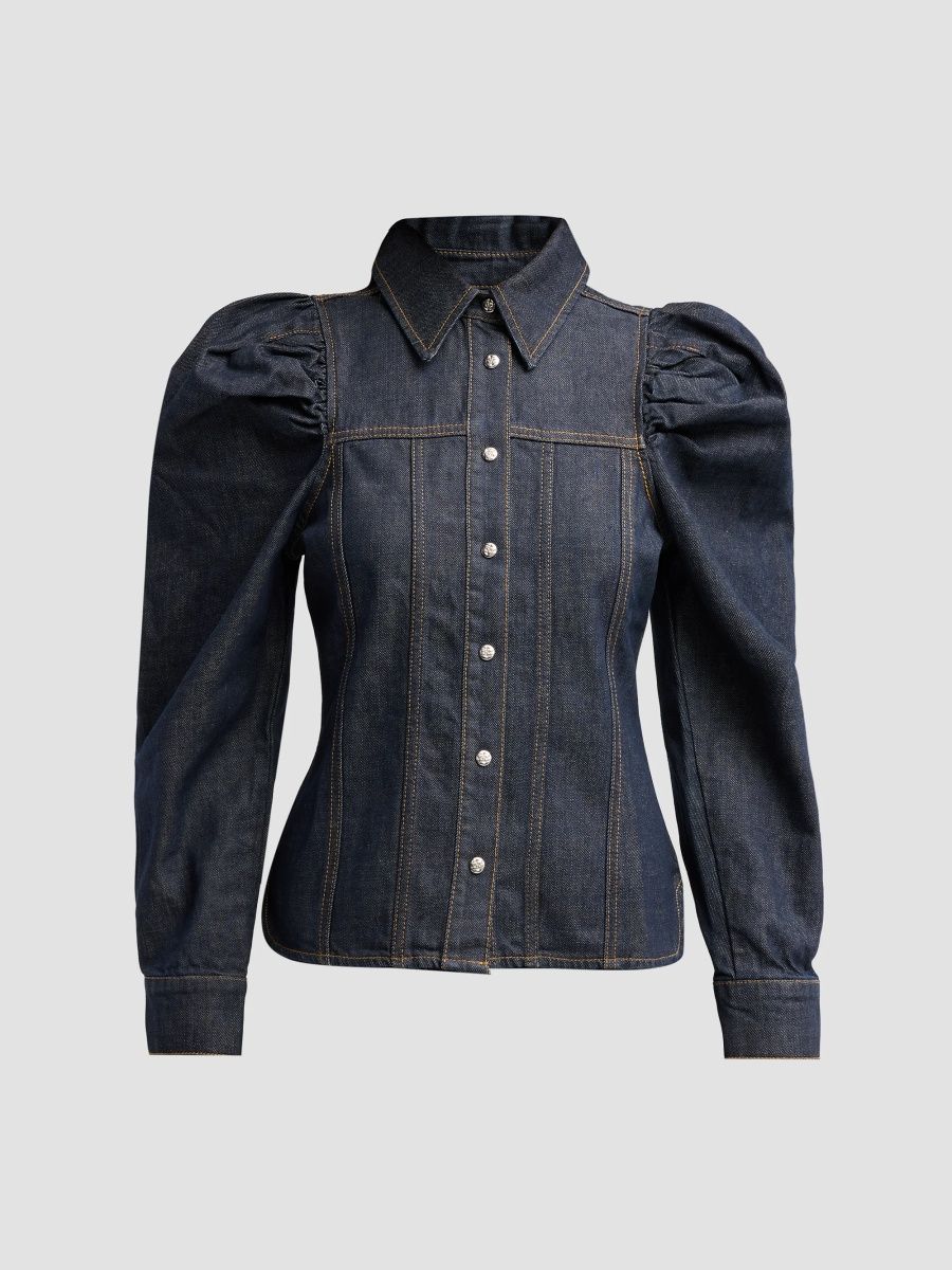 Ganni Women's Slub Denim Shirt - Rinse - Size 14